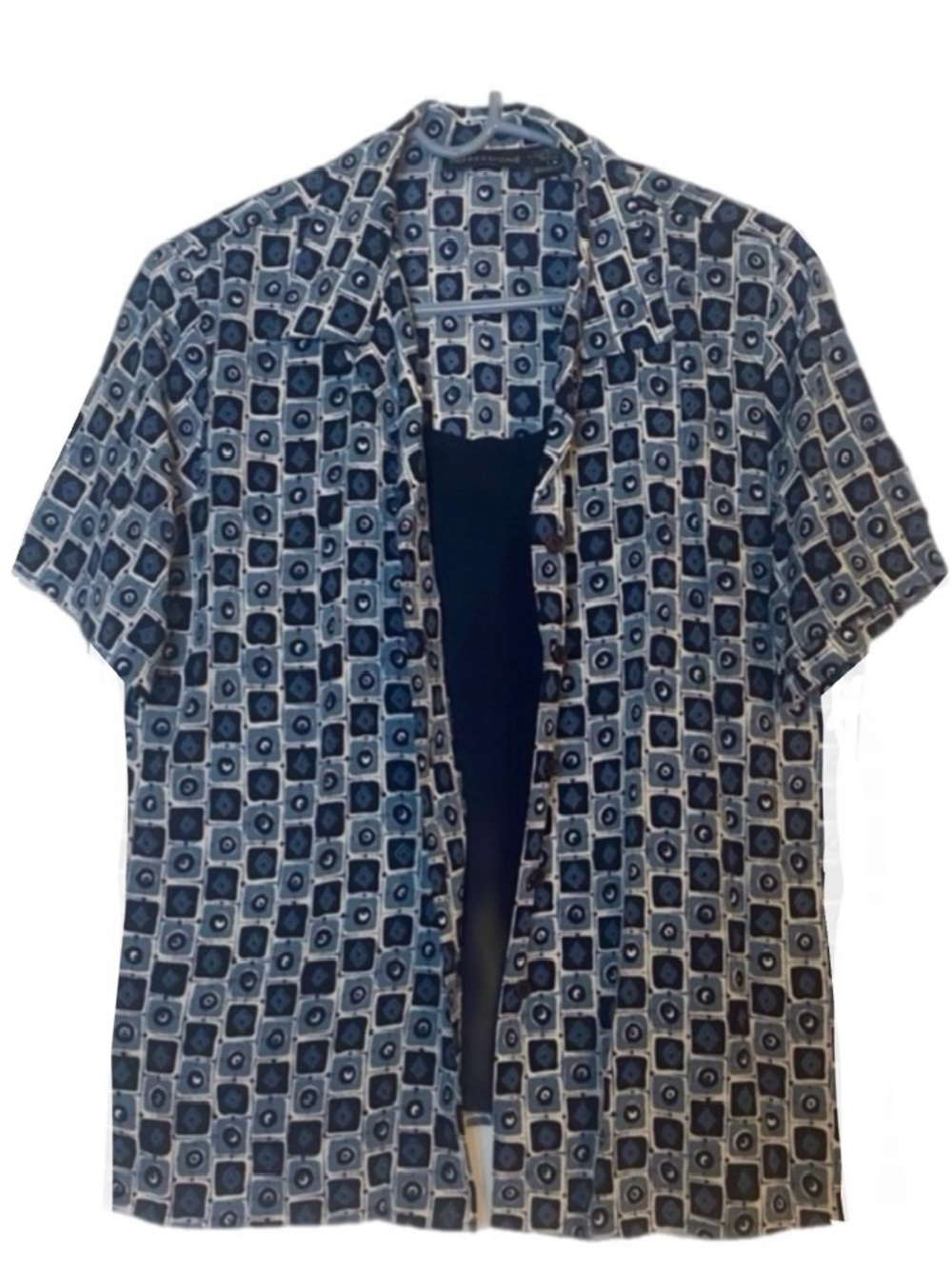 Impressions geometric print button up blouse size L
